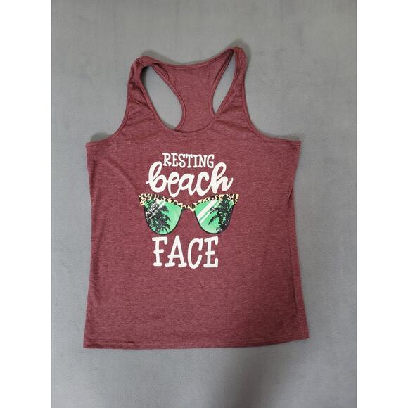 Womens Graphic Tank-Top Tee- Resting Beach Face- Funny- Size Large - Picture 2 of 5